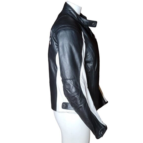 Z1R Nectar Womens LG Black White Leather Motorcycle Jacket Removable Pads Liner - Picture 8 of 14